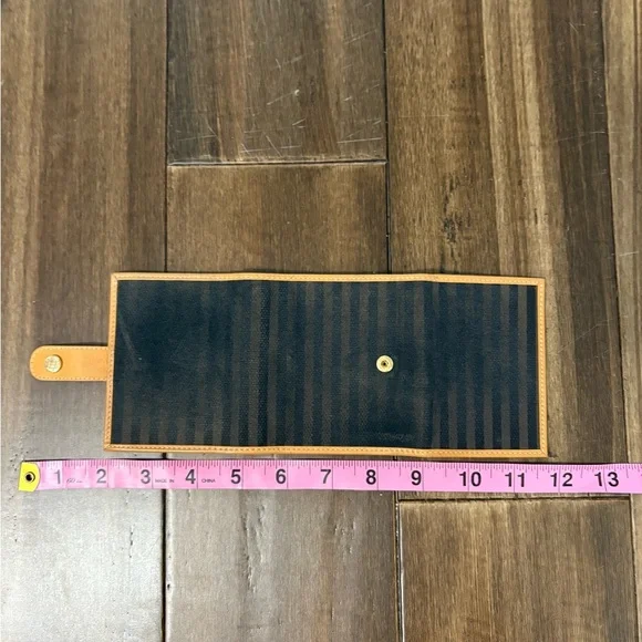 Vintage Fendi G-11749 Black & Tan Striped Photo Wallet Designer - Picture 9 of 11